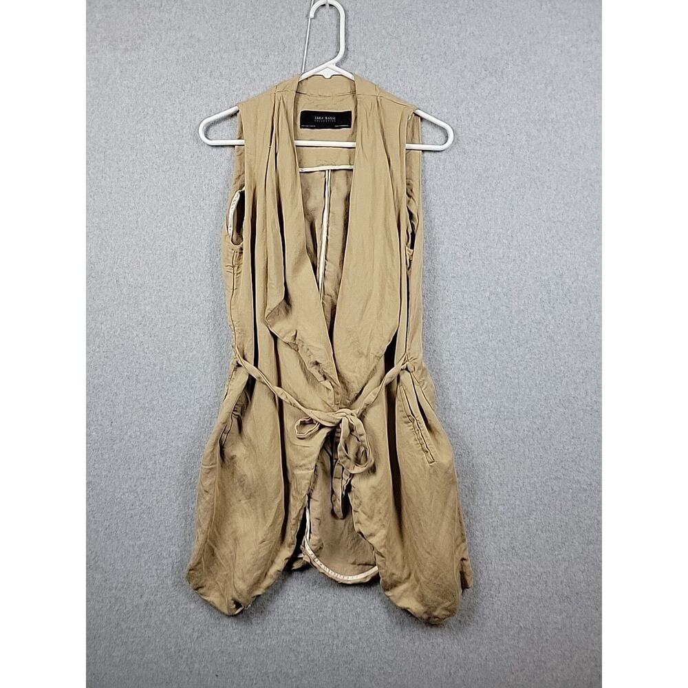 Zara Basic Collection Linen Blend Belted Brown Lagenlook Vest Women's Small